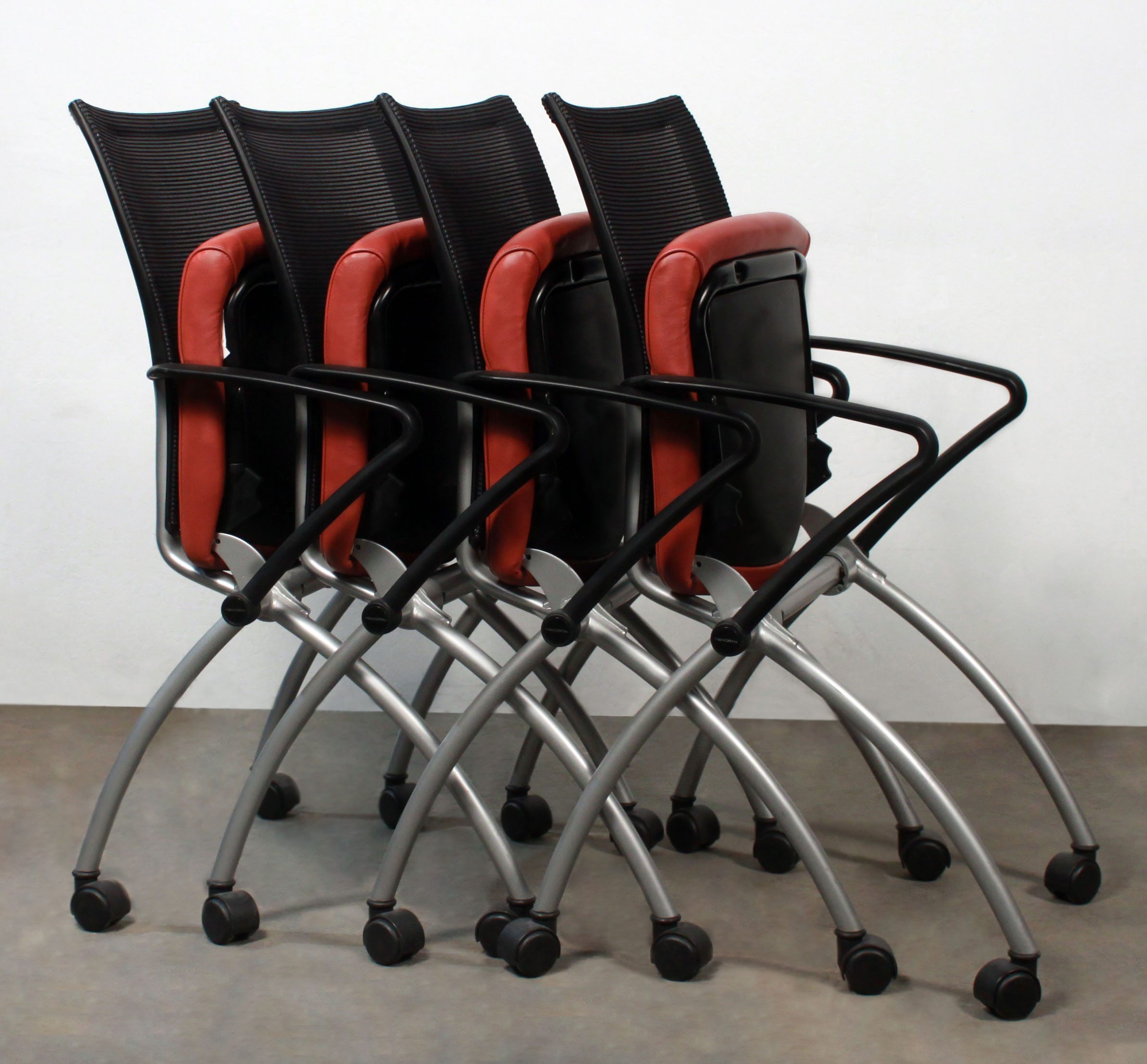 Haworth X99 Used Leather Mesh Back Seminar Nesting Chair, Brick