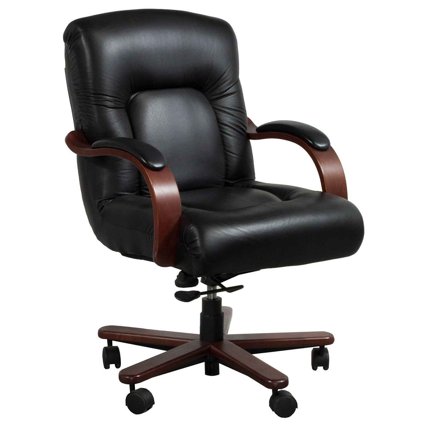 La-Z-Boy Sintas Used Mid Back Wood Leather Conference Chair, Black