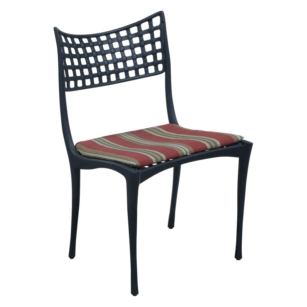 Brown Jordan Used Black Metal Outdoor Chair, Red Stripe ...