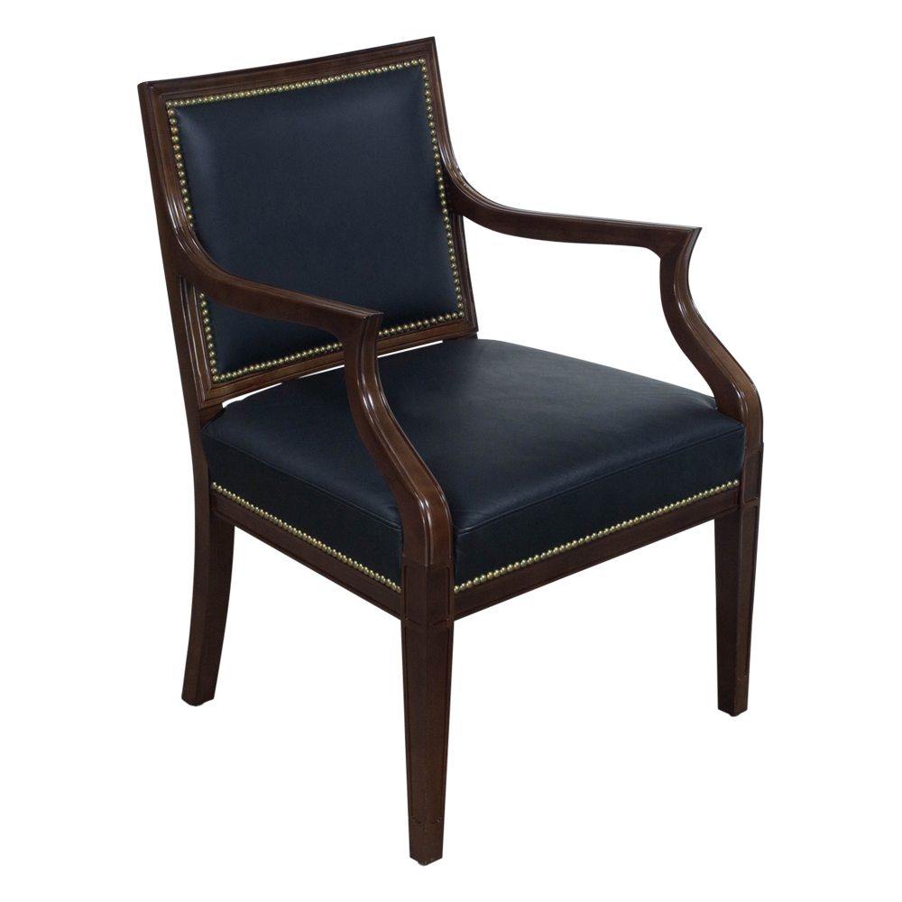 Traditional Used Wood Leather Side Chair, Black National Office