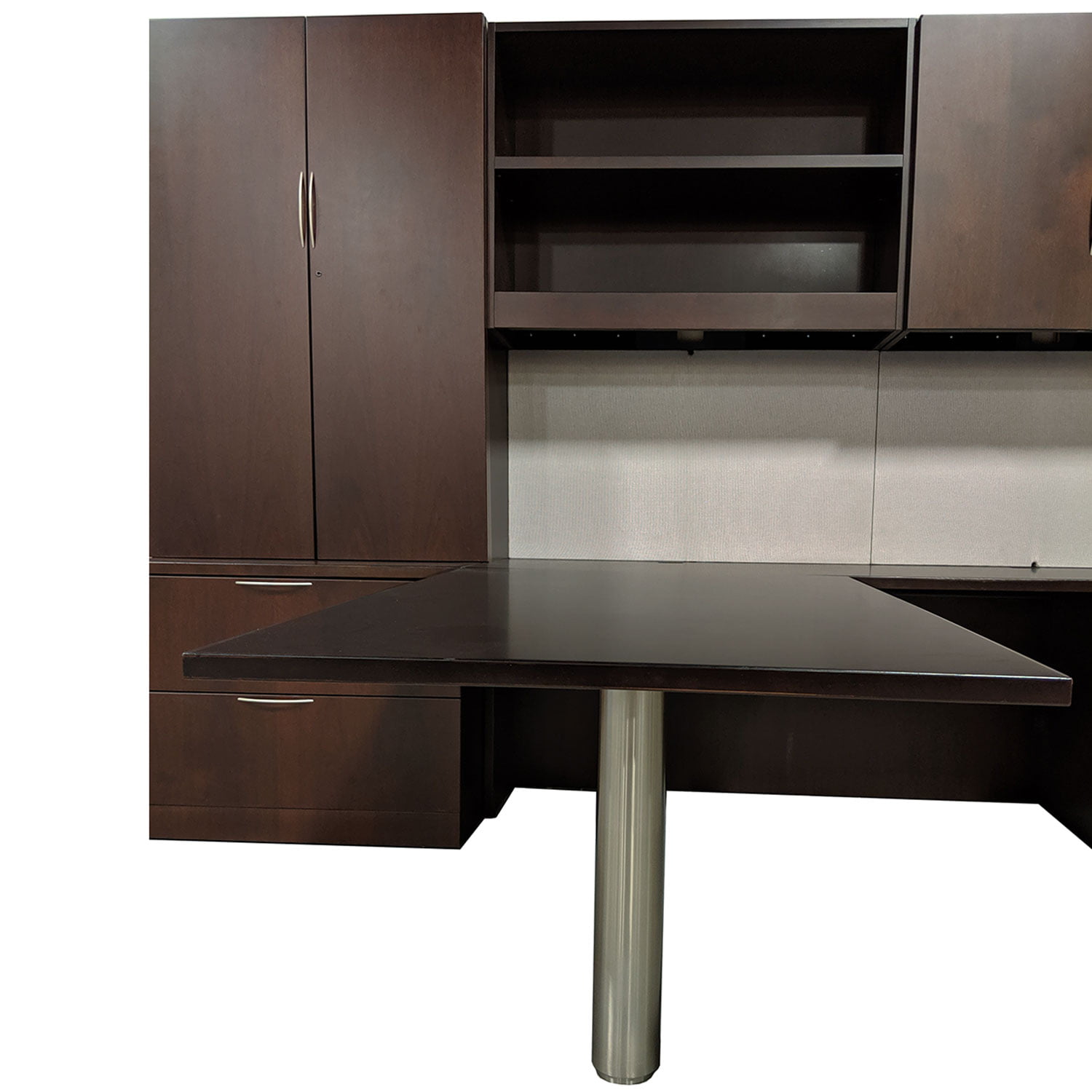 Knoll Reff Used Veneer L Shape Executive Desk Set, Espresso National