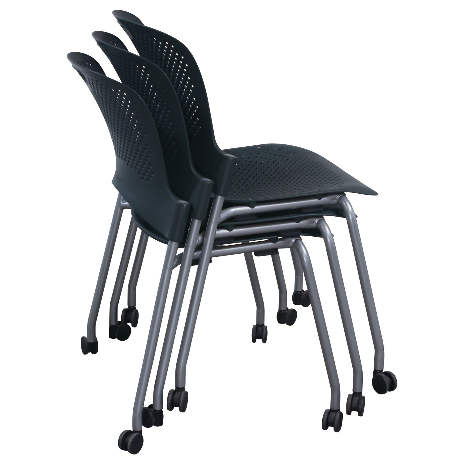 Herman Miller Caper Used Armless Mobile Stack Chair, Dark Green