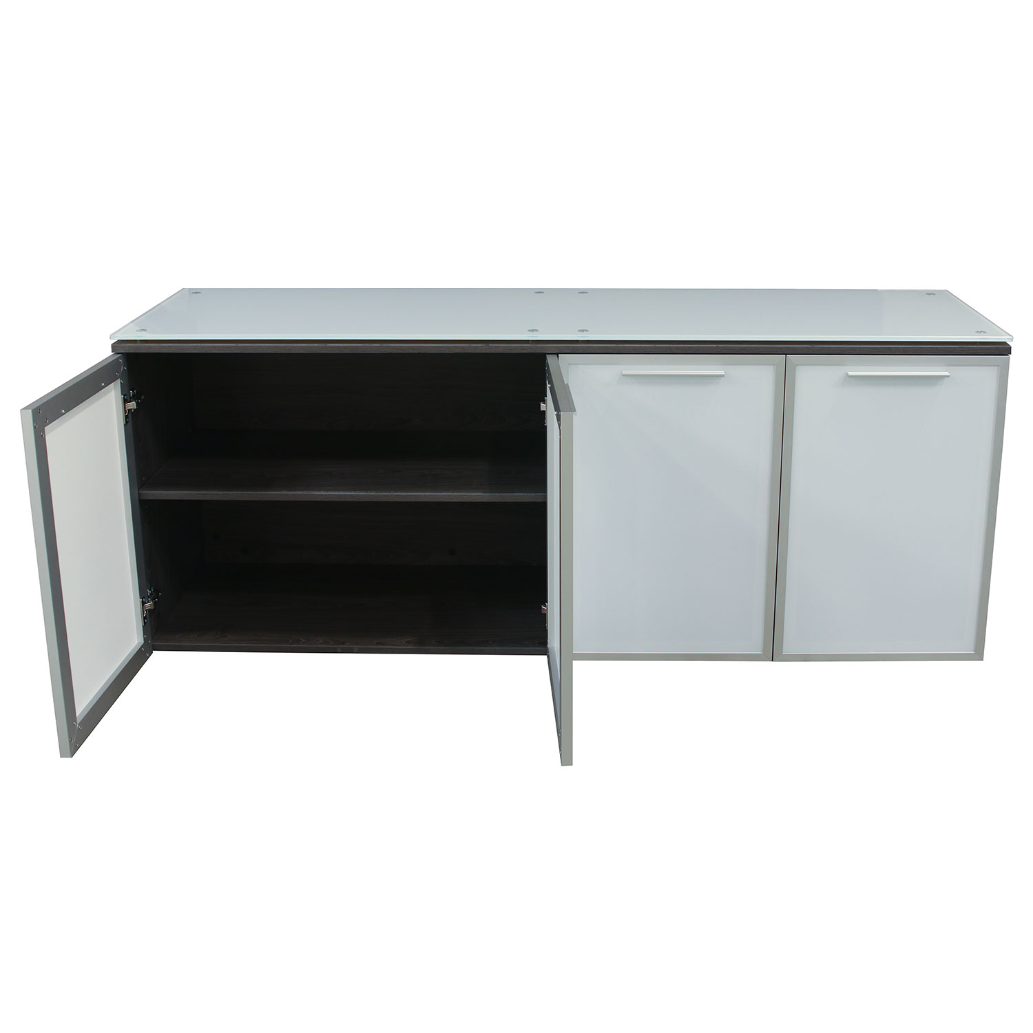 Manhattan 4 Door Laminate Storage Credenza With Glass Top