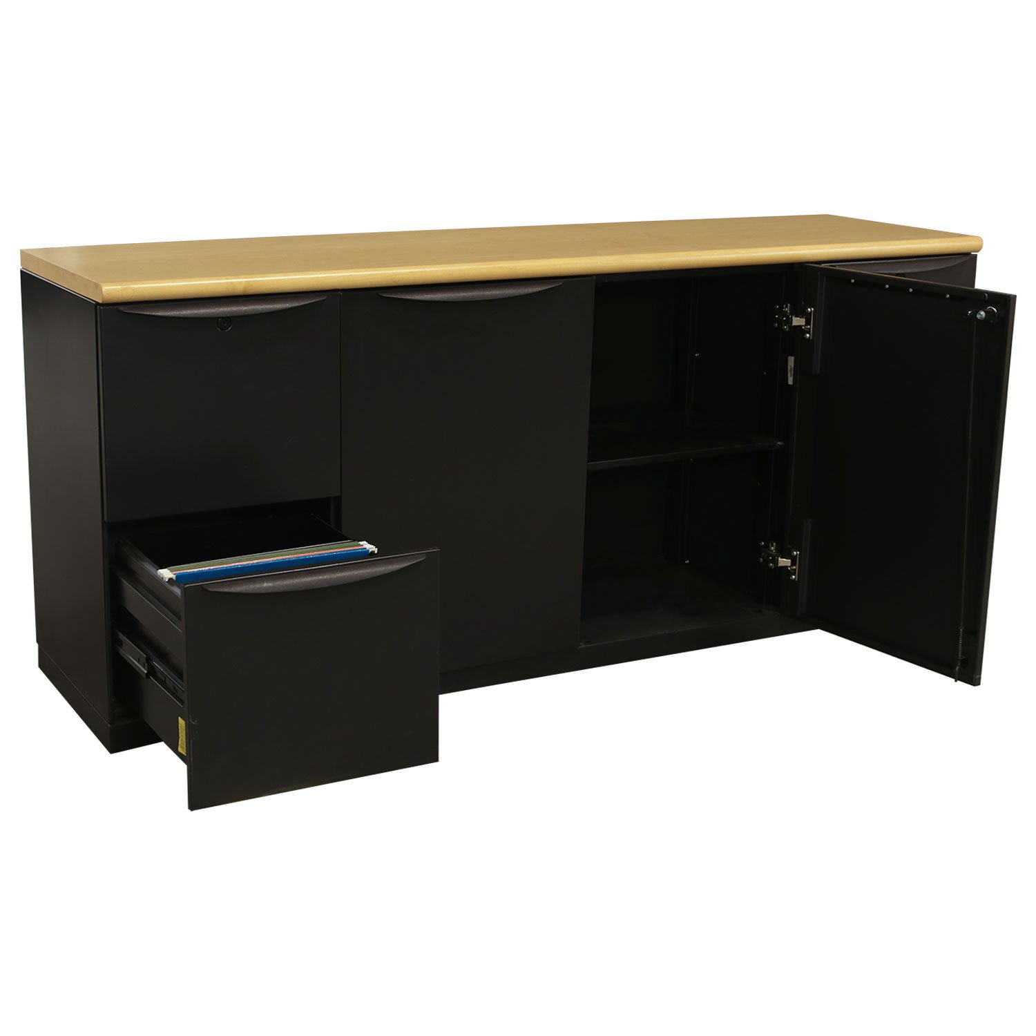 Haworth Used Storage Credenza with Maple Laminate Top, Dark Gray