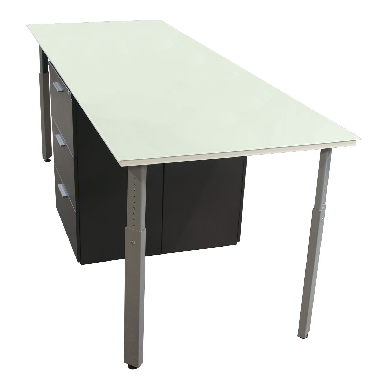 9' Rectangular Used Glass Work Table w/ Lateral File, Dark Gray