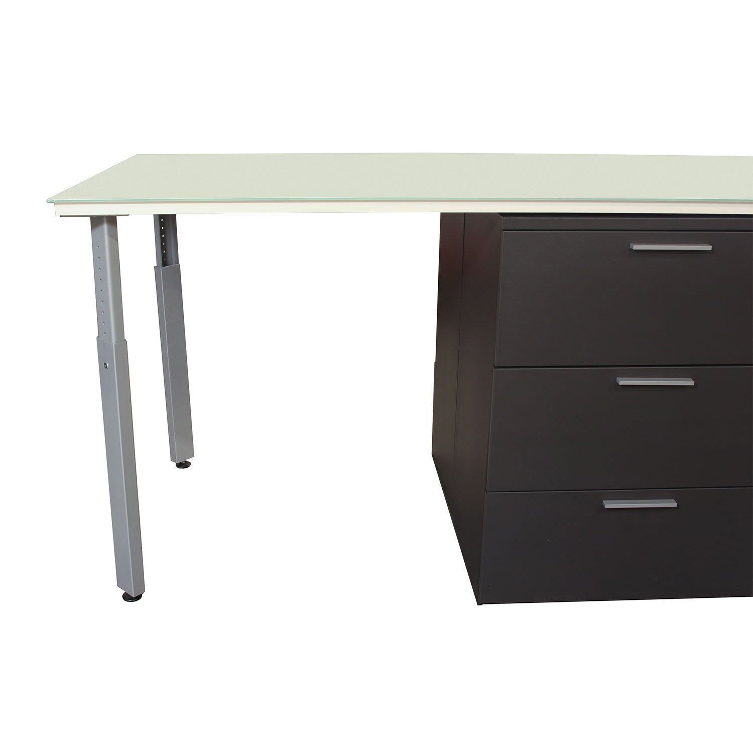 9' Rectangular Used Glass Work Table w/ Lateral File, Dark Gray