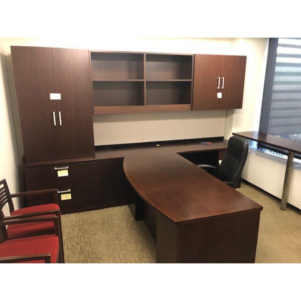 Knoll Reff Used Veneer T Shape Executive Desk Set, Espresso National