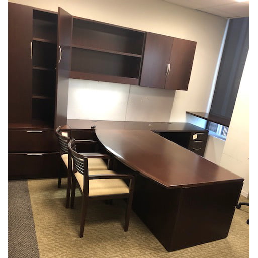 Knoll Reff Used Veneer T Shape Executive Desk Set, Espresso National