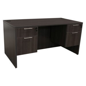 Everyday 30x60 Double Pedestal Laminate Desk Circle Grommet, Gray