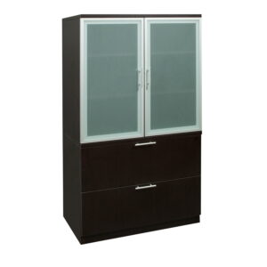 Everyday 36 in Laminate 2 Drawer Lateral File with Glass Door Hutch, Espresso