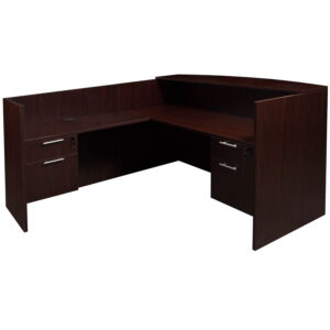 Everyday 36x72 24x42 Laminate L Shape Reception Desk, Mahogany