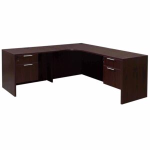 Everyday Left Return Laminate Corner Desk L Shape With Computer Corner, Mahogany