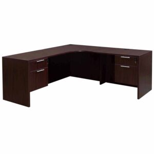 Everyday Right Return Laminate Corner Desk L Shape With Computer Corner, Mahogany