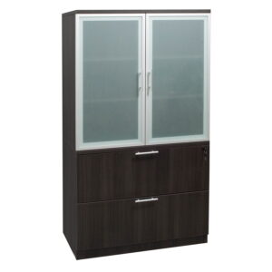 Everyday 36 in Laminate 2 Drawer Lateral File with Glass Door Hutch, Gray