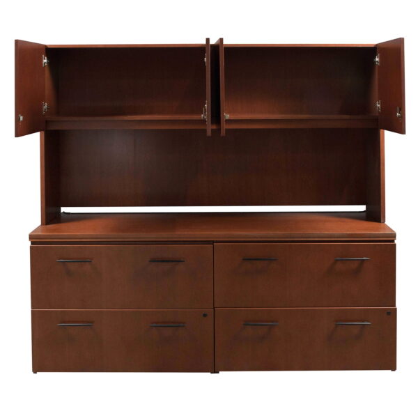 Haworth Veneer Used Storage Credenza with Hutch, Cherry National