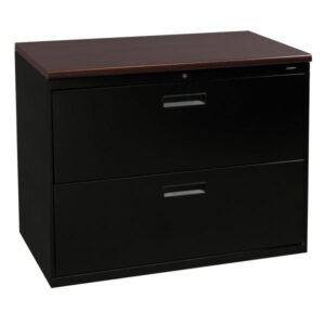 Hon Used 2 Drawer 36 Inch Black Lateral File, Mahogany Top