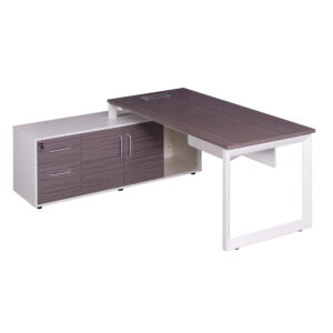 Morgan Left Return Melamine L-Shape Desk, Drift and Warm White