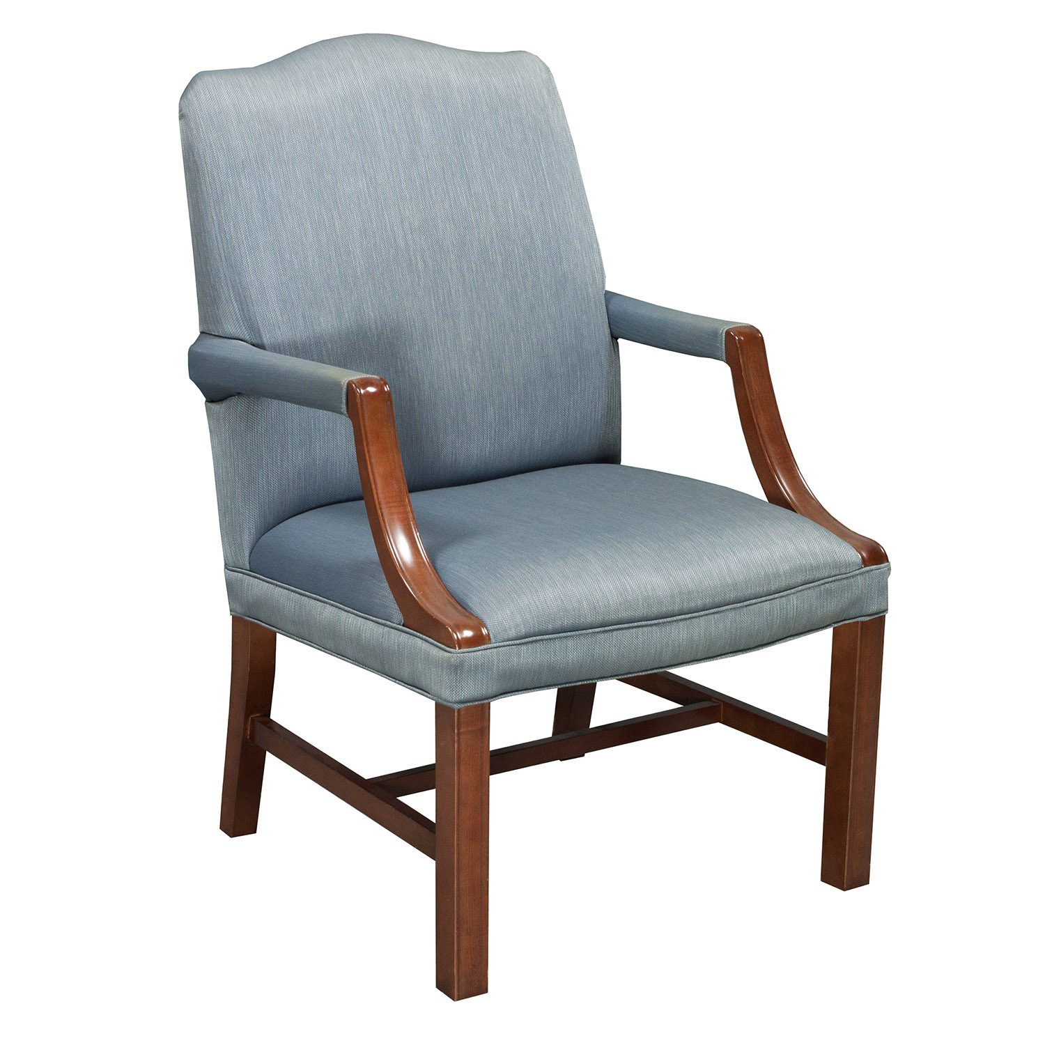 Kimball Wood Frame Guest Chair - Blue Fabric & Cherry Wood - Surplus Office  Equipment