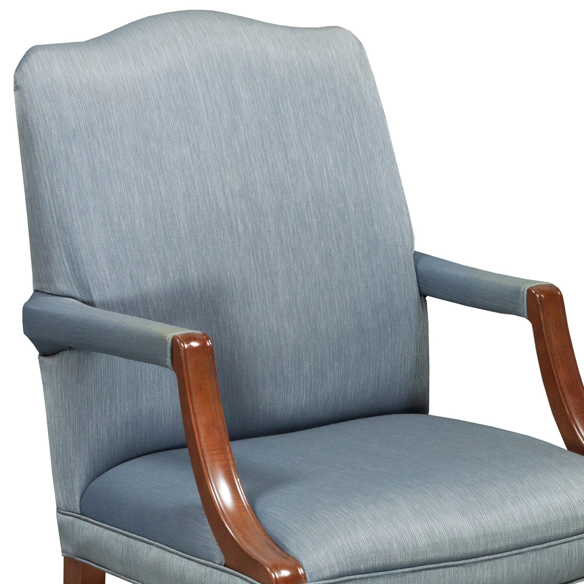 Kimball Wood Frame Guest Chair - Blue Fabric & Cherry Wood - Surplus Office  Equipment