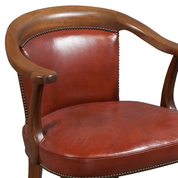 Kittinger Barrel Back Used Leather Wooden Arm Chair, Dark Oak