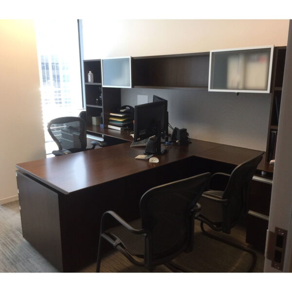 Knoll Reff Used Veneer T Shape Executive Desk Set Left Return, Espresso