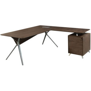 Louis Right Return Veneer L Shape Desk, Walnut