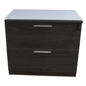 Manhattan 2 Drawer 36 in Laminate Lateral File with Glass Top, Cashmere Gray