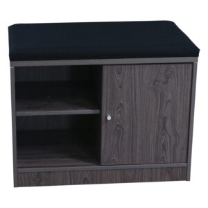 Manhattan 2 Shelf Bookcase with Sliding Door and Cushion Top, Cashmere Gray