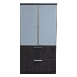 Manhattan 36 in Laminate 2 Drawer Lateral File with Glass Door Hutch, Cashmere Gray