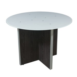 Manhattan 42 Inch Round Laminate Meeting Table with Glass Top, Cashmere Gray
