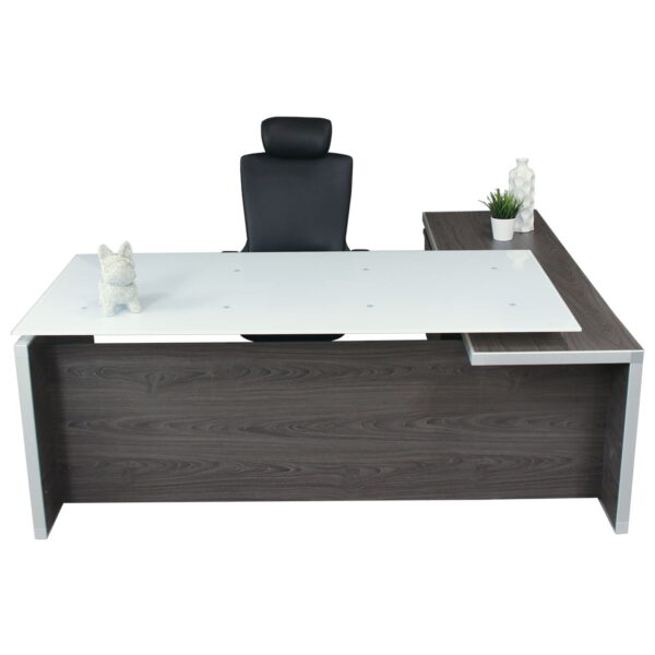 Manhattan Executive LShape Laminate Desk w/ Glass Top Reversible