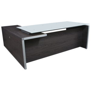 Manhattan Executive L-Shape Laminate Desk w/ Glass Top Right Return, Cashmere Gray
