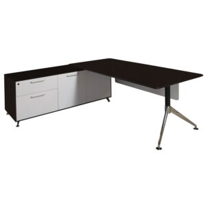 Morgan Manager Left Return Melamine L Shape Desk, Black and White