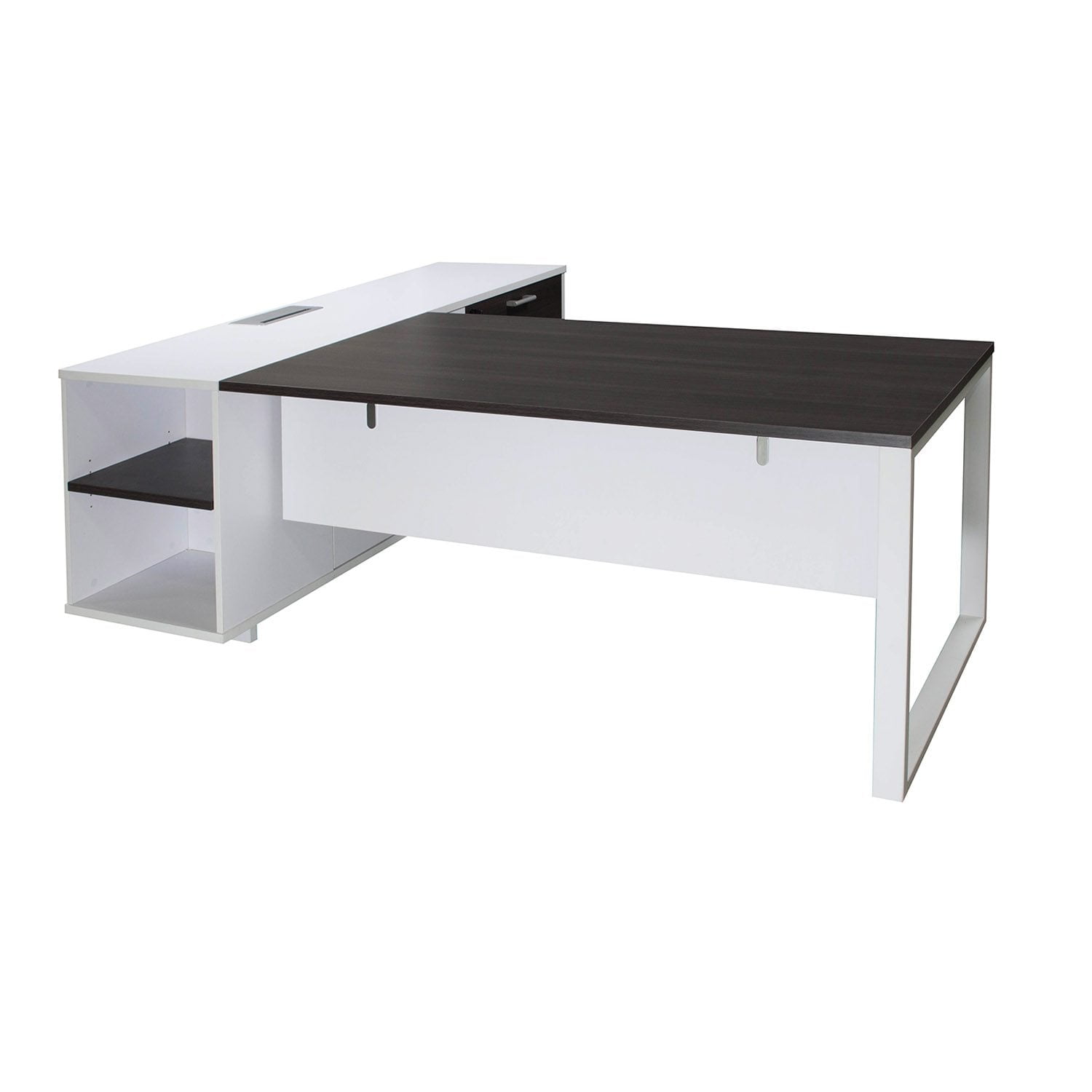 Morgan Exec Right Return Melamine L-Shape Desk No Power, Gray and White