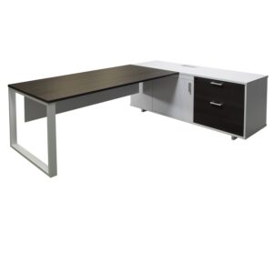 Morgan Exec Right Return Melamine L-Shape Desk No Power, Gray and White