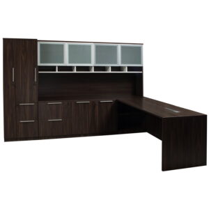 Denmark Executive L Shape Left Return Desk Set, American Walnut
