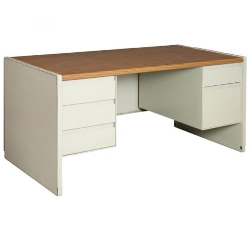 Steelcase Metal Used 30x60 Double Pedestal Desk, Putty National