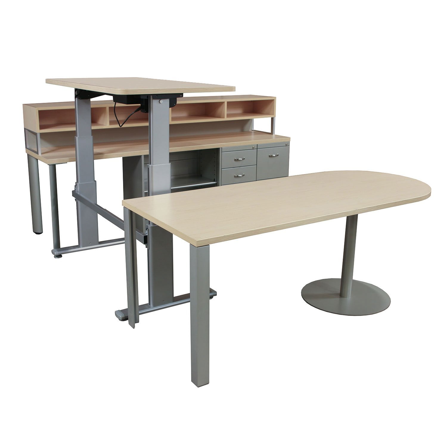 Steelcase Used UShape Adjustable Height Desk Set Left Return, Maple