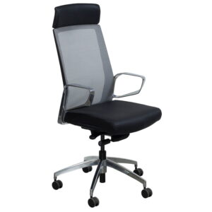 Maris by goSIT Mesh High Back Conference Chair with Leather Seat, Black and Gray
