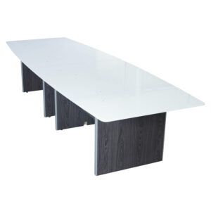 Manhattan 12 Foot Glass Top Boat Conference Table with Laminate Base, Cashmere Gray