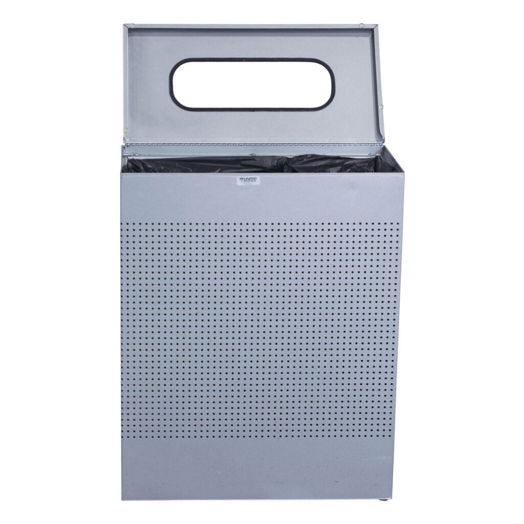 United Receptacles Used Metal Flip Top Trash Can, Silver National