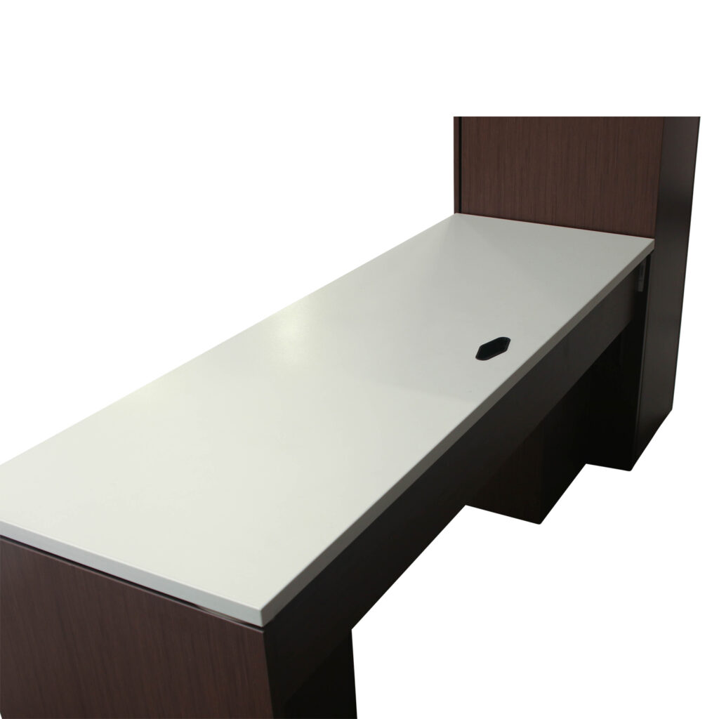 Teknion Used Laminate Open Knee Credenza with Wardrobe, Teak and White National Office