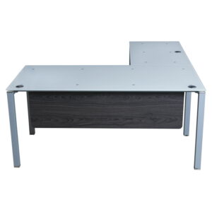 Manhattan L-Shaped Glass Top Table Desk, Cashmere Gray