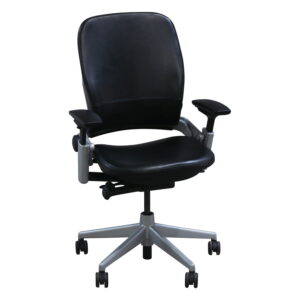 Steelcase Leap V2 Used PU Leather Platinum Task Chair, Black