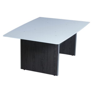 Manhattan 6 Foot Glass Top Half Boat Conference Table with Laminate Base, Cashmere Gray