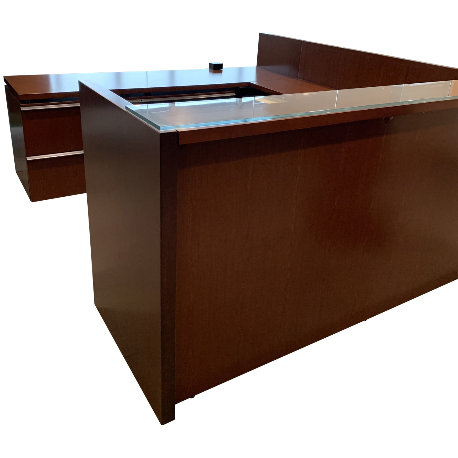 Knoll Used Laminate UShape Reception Desk, Dark Cherry National
