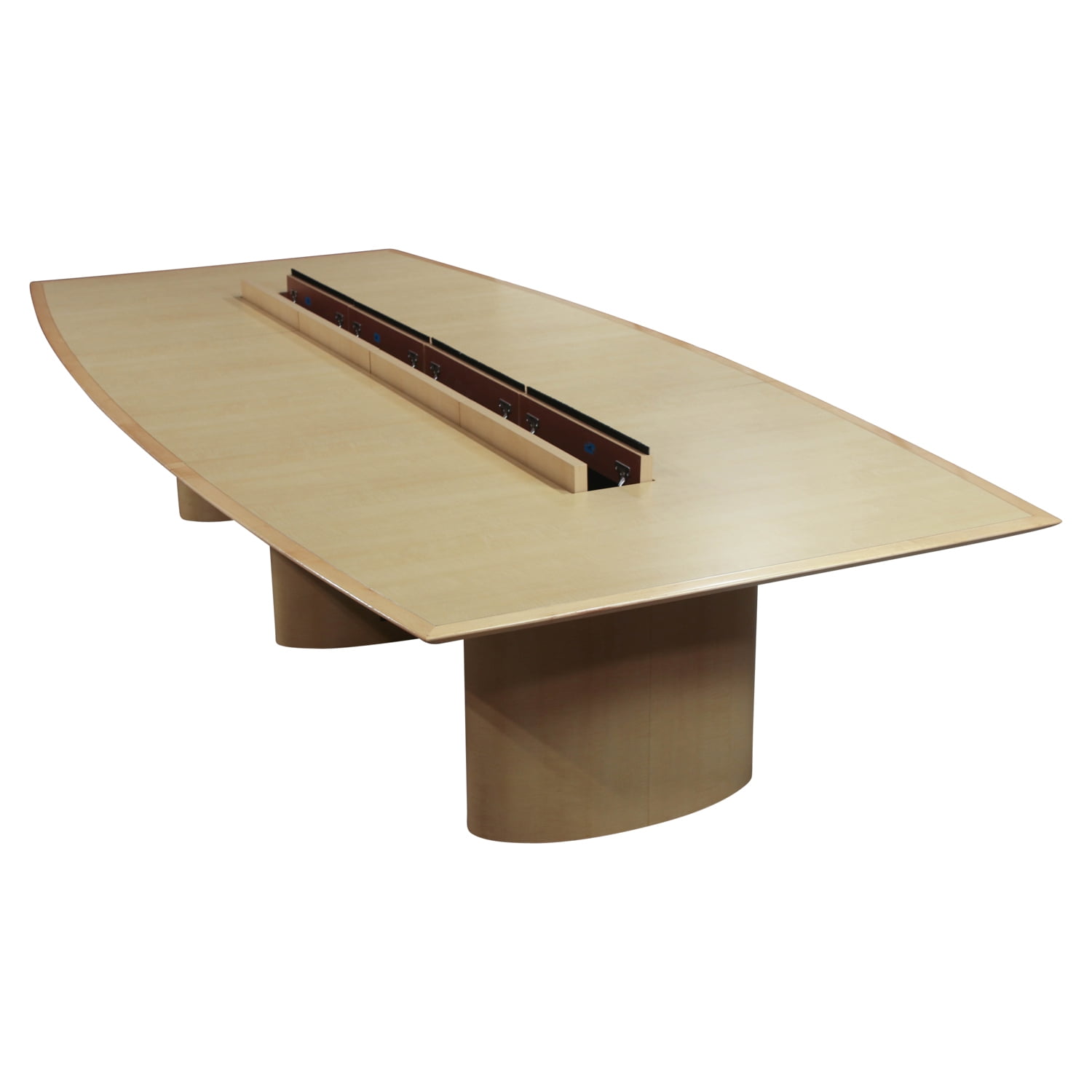 12 Foot Used Wood Veneer Boat Shaped Conference Table, Maple National