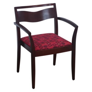Knoll Ricchio Jr Used Stackable Walnut Wood Side Chair, Red Oval Pattern