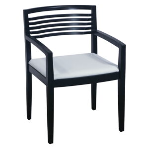 Knoll Ricchio Used Black Wood Side Chair, Snow White PU Leather