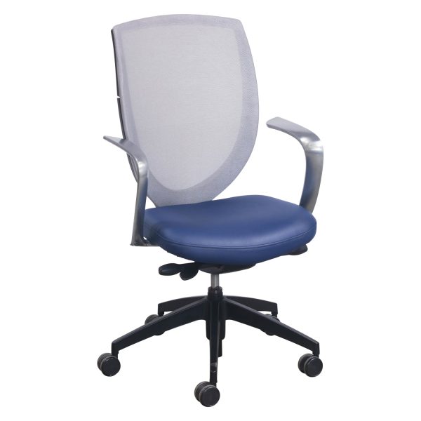 Kimball Mesh Back Used Conference Chair, Ocean Blue PU Leather Seat